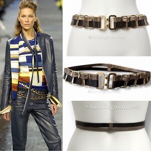 Rare Vtg Chanel 2004 Runway Satin & Calfskin Leather Gold Chain-link Belt Y2K
